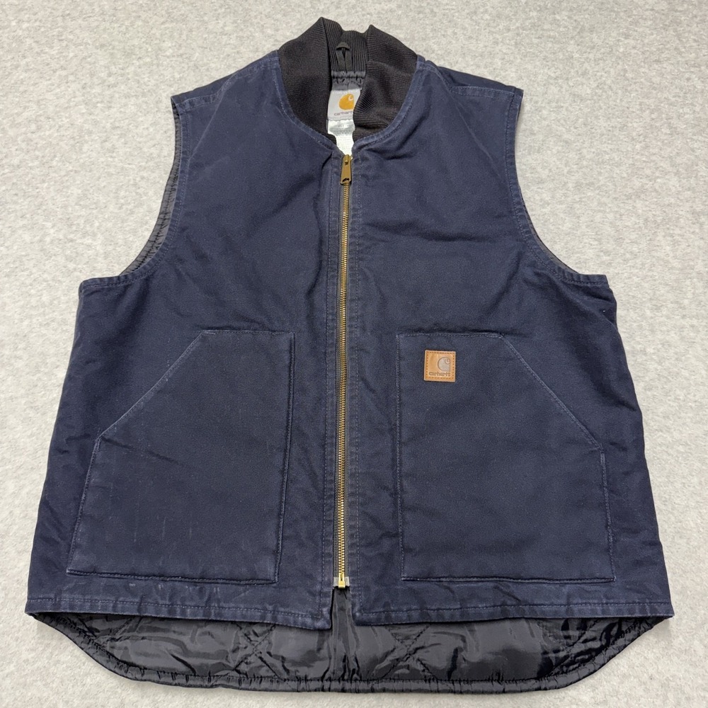 Carhartt Sandstone Vest Mens L Midnight Blue Canvas Quilted Insulated V02 MDT
